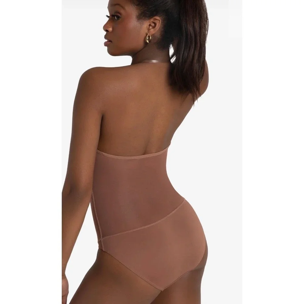 Capezio Plunge Neck Mesh Midriff Leotard skintone 60 brown CM NWT child medium